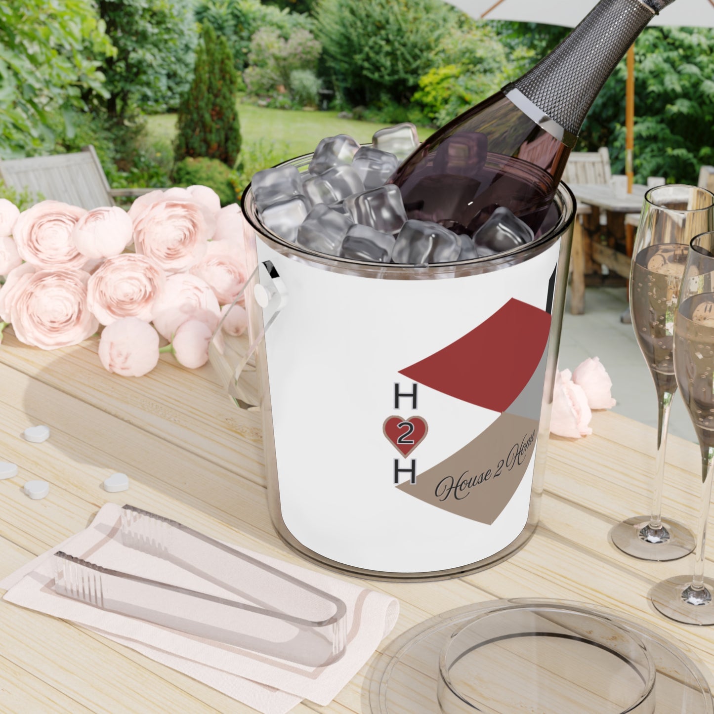 House2Home Branded Ice Bucket with Tongs